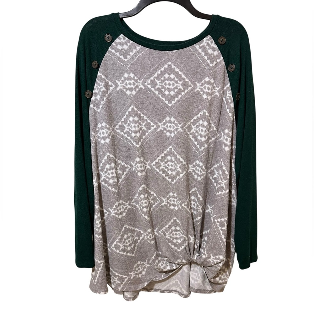 MAURICES forrest green, gray, & white light long knotted sweater size 3X